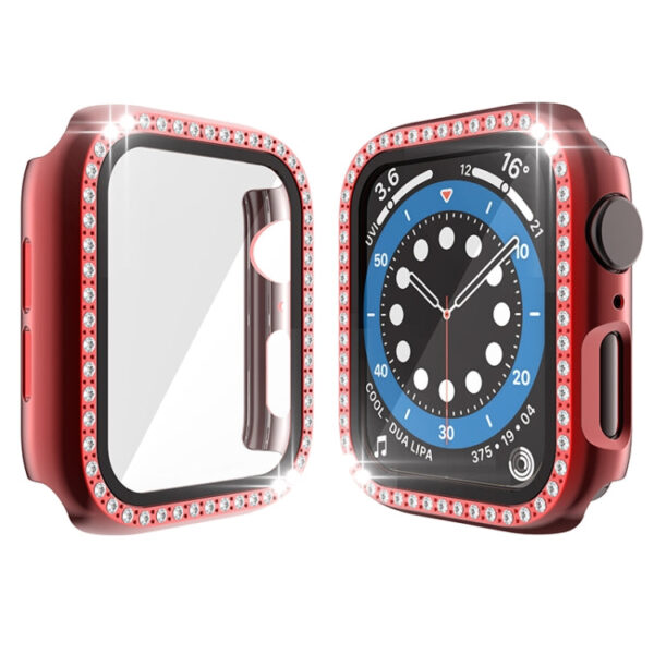 Electroplating PC Single Row Diamond Protective Case with Tempered Glass Film For Apple Watch Series 3 & 2 & 1 42mm(Red) - Image 2