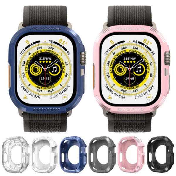 hree-proof TPU Carbon Fiber Protective Case For Apple Watch Ultra 49mm(Pink) - Image 2