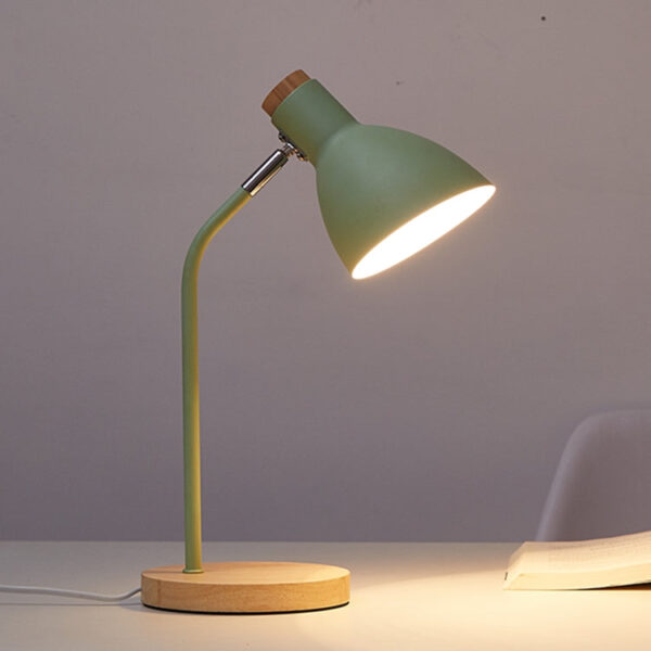 E27 Button Switch Wood Table Lamp Metal Shade Desk Light Bedside Reading Book Light Home Decor, Light Source:Normal Bulb(Green) - Image 2