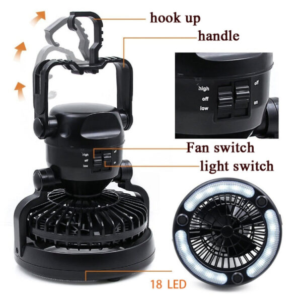 18 LEDs 78LM Portable Camping Tent Lamp Dual Purpose Camping Fan & Light - Image 3