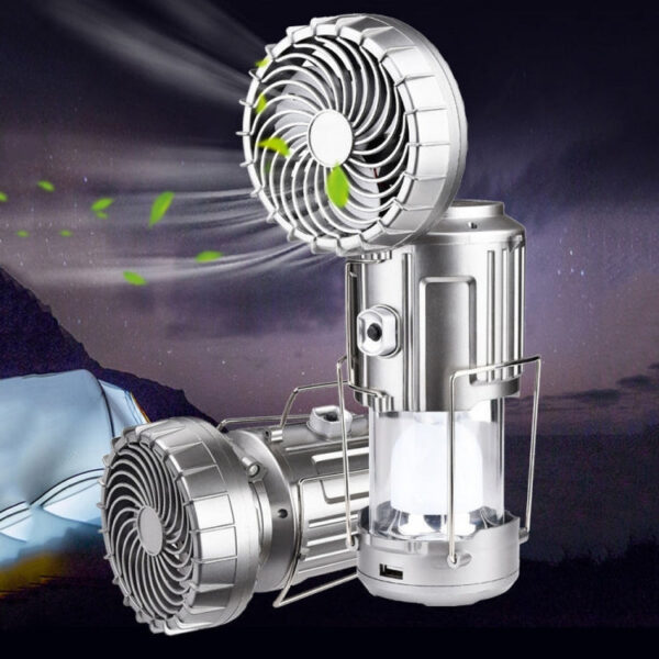 Outdoor Solar Fan Light Camping Light Portable Stretch Switch Horse Lantern, EU Plug, Type: 9399F Silver - Image 2
