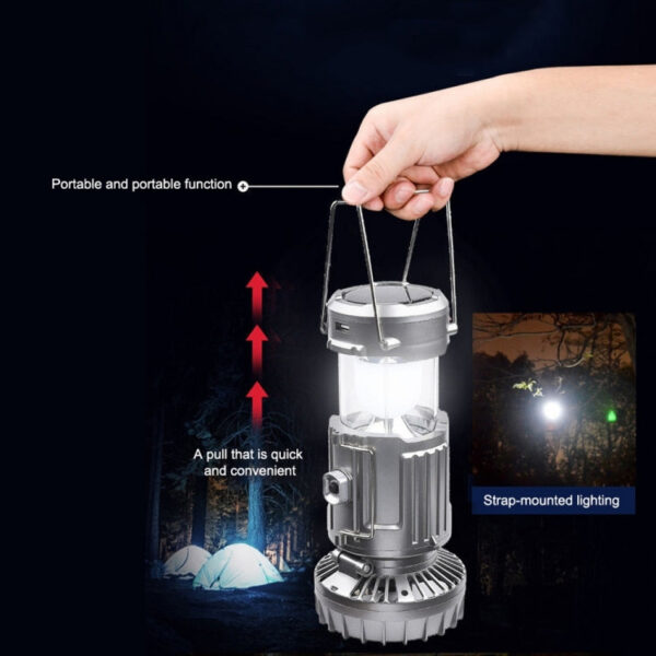 Outdoor Solar Fan Light Camping Light Portable Stretch Switch Horse Lantern, EU Plug, Type: 9399F Silver - Image 3